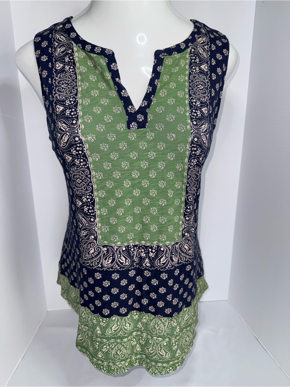 Lucky Brand Green & Navy Bandana Print Sleeveless Top